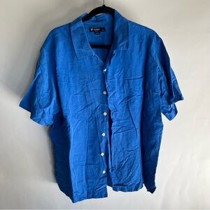 Cremieux Classics Linen Silk Shirt Blue Sz XL Short Sleeve Collared Women’s EUC